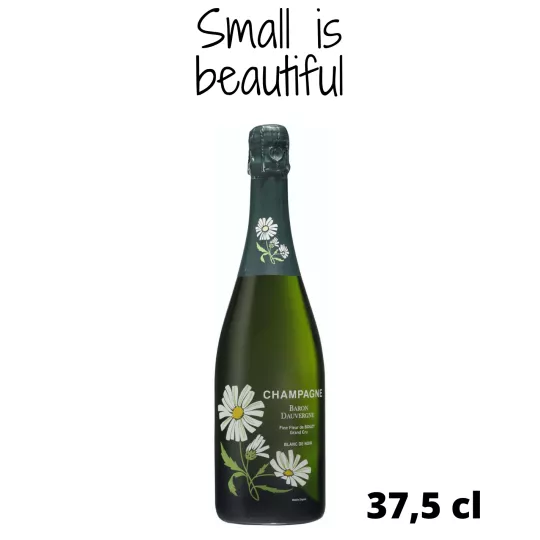 Mezza bottiglia di Champagne Baron Dauvergne Fine Fleur Blanc de Noirs, vista frontale