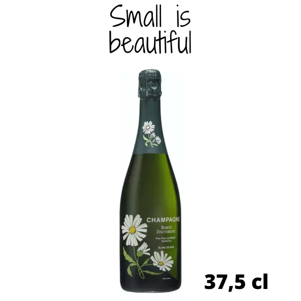 Mezza bottiglia di Champagne Baron Dauvergne Fine Fleur Blanc de Noirs, vista frontale