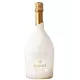 Bottiglia di Champagne Ruinart Blanc de Blancs con astuccio bianco Seconde Peau, vista frontale