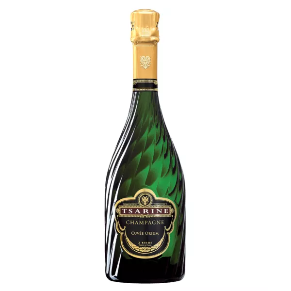 Champagne Tsarine Cuvée Orium - Eleganza e finezza in una bottiglia ornata da un'etichetta dorata.