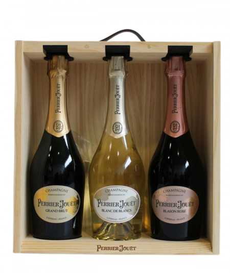PERRIER-JOUËT Cofanetto champagne 3 bottiglie, Grand Brut, Blanc de Blancs, Blason Rosé