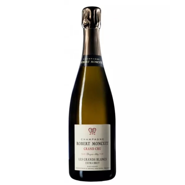 bottiglia magnum di champagne robert moncuit blanc de blancs extra-brut grand cru, vista anteriore
